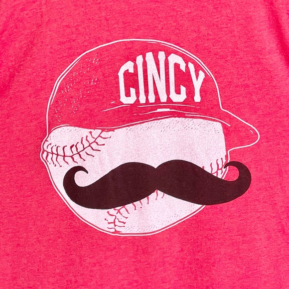 NEW Cincy Helmet Mustache Baseball Reds Graphic Red T Shirt Adult size XXL - Picture 3 of 6